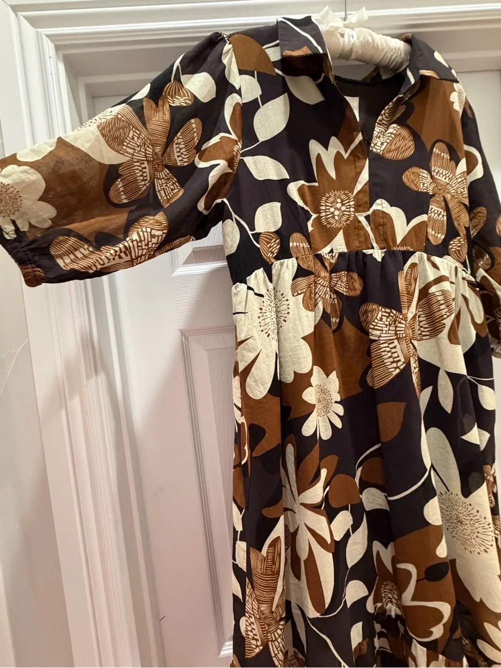 Umgee Black Brown Cream Floral Midi Dress - Picture 4 of 4